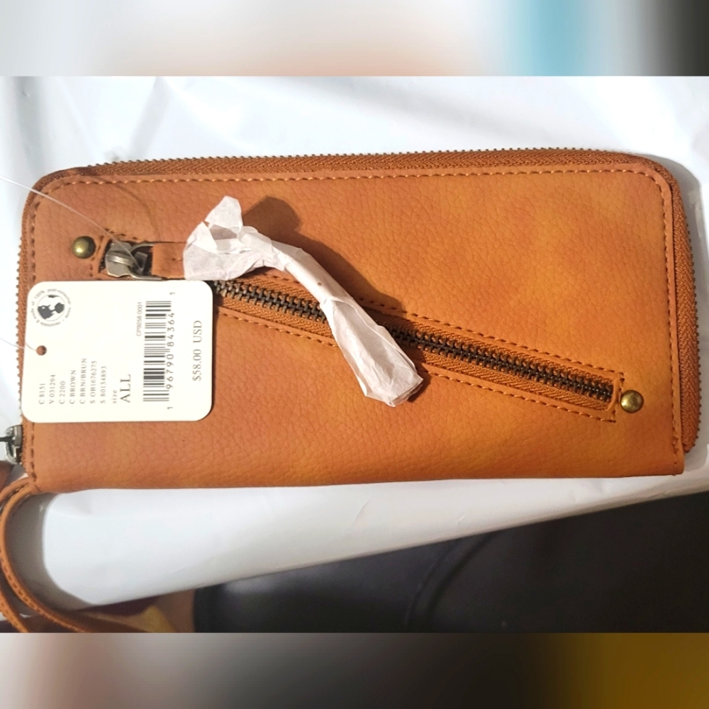 FREE PEOPLE - Brown Tan Distressed Vegan Wallet New w/ Tags MSRP $58 New.